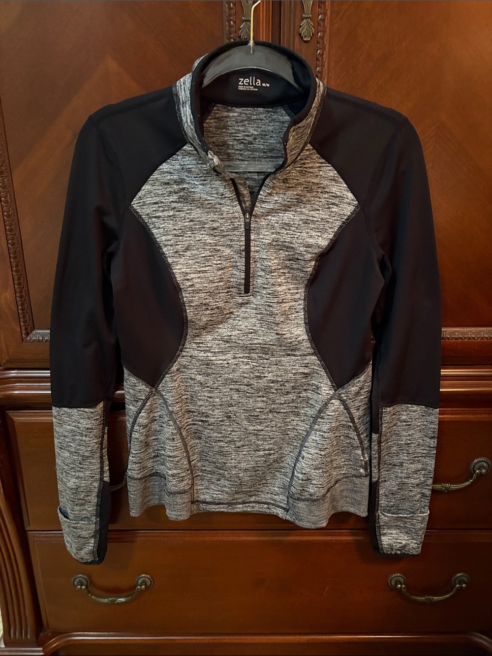 Zella Women's Heather Gray and Black Half-Zip Pullover